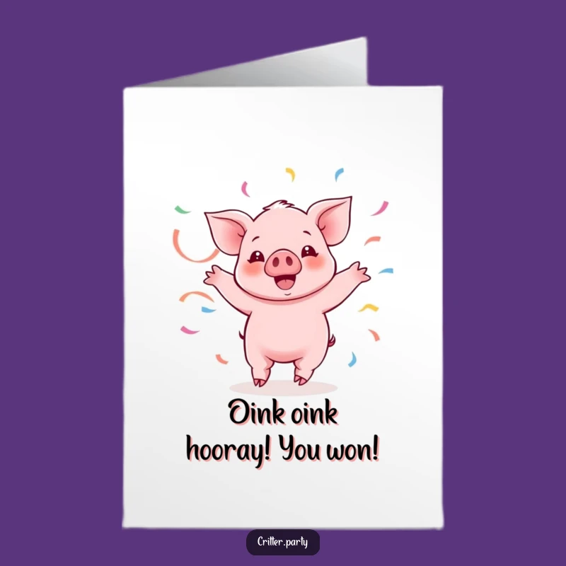 Free Printable Congrats Card: Kawaii Piglet's Streamer Twirl Downloadable Gift