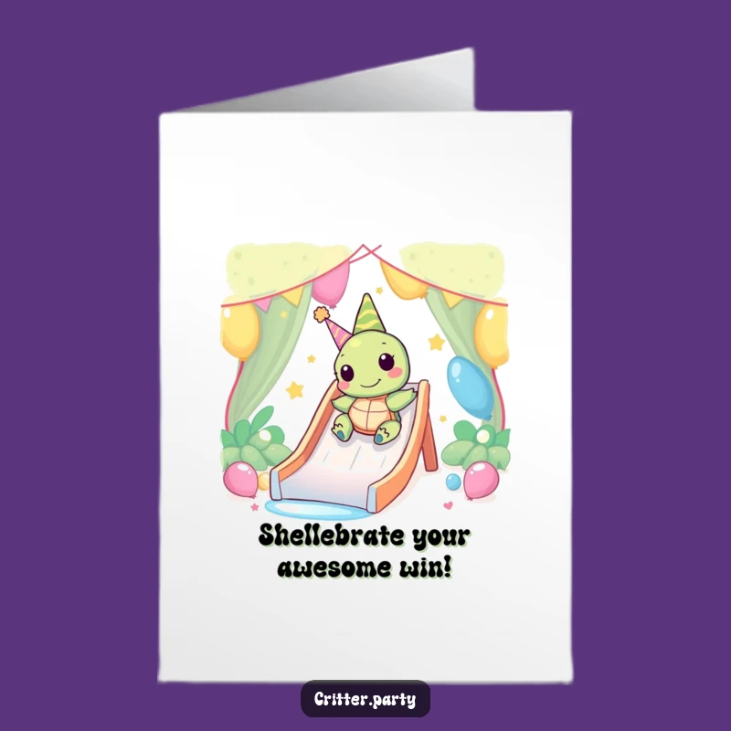 Free Printable Congrats Card: Kawaii Turtle's Slide Downloadable Gift
