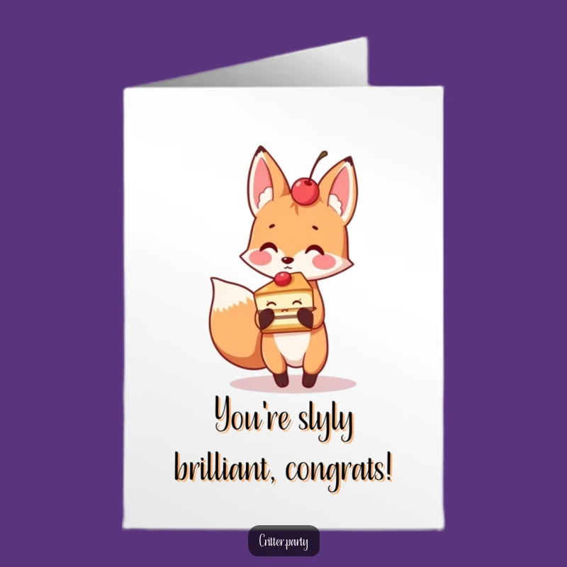 Free Printable Congratulations Card: Fox Enjoys Cake for Your Success