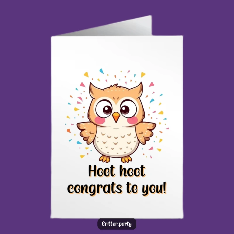 Free Printable Congratulations Card: Kawaii Owl Confetti Surprise, Downloadable Joyful Greeting