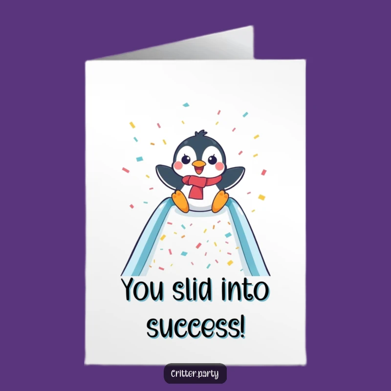 Free Printable Funny Penguin Congrats Card: Happy Slide Surprise Downloadable Gift