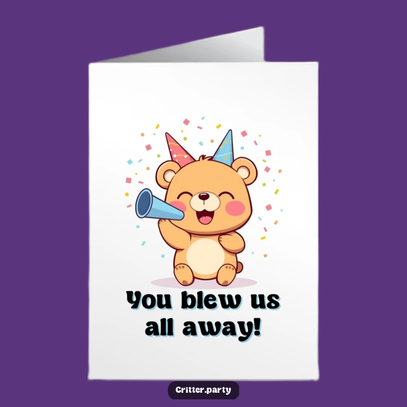 Free Printable Congrats Card: Bear Blowing Confetti, Hilarious Celebration, Downloadable Gift