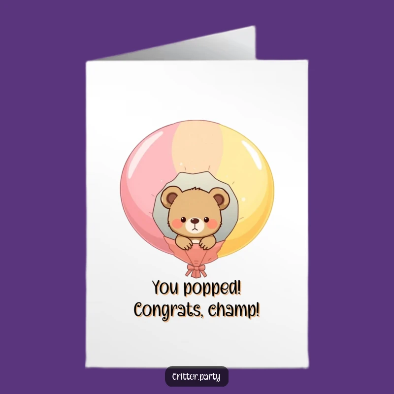 Free Printable Funny Bear Card: Surprise Popped Balloon Congrats Downloadable Gift