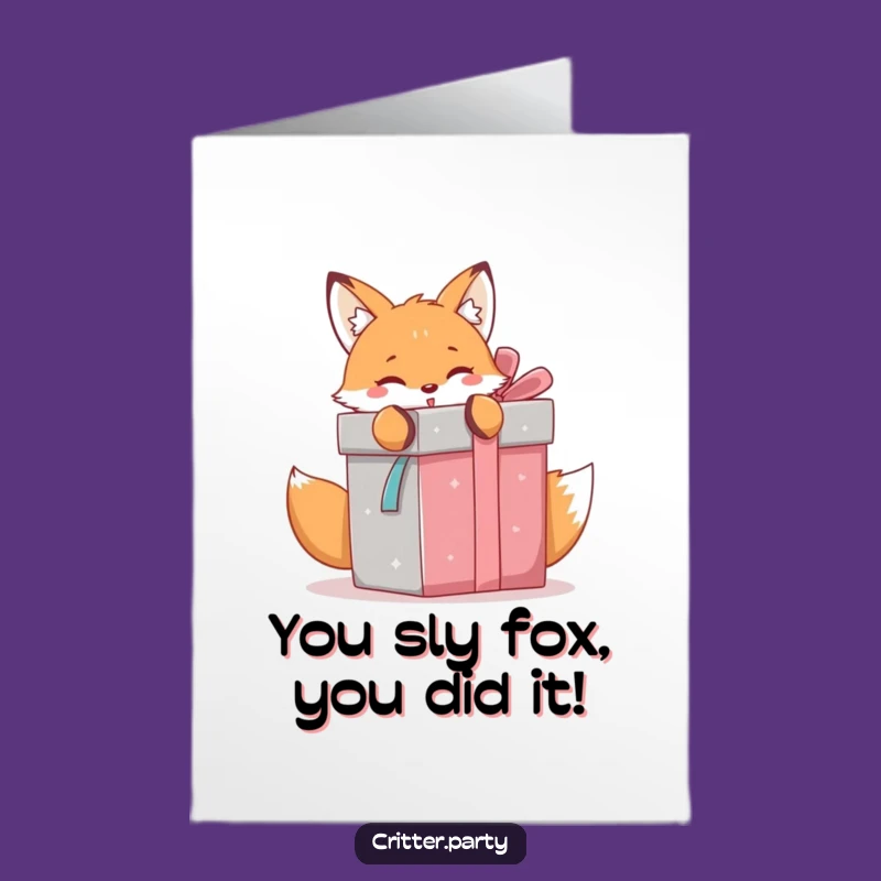 Free Printable Congrats Card: Kawaii Fox Present Joy Funny Downloadable Gift