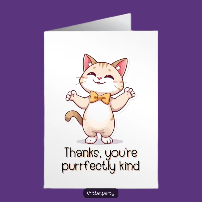 Free Printable Cat Thank You Card: Dapper Dancing Cat Bow Tie Downloadable Gratitude