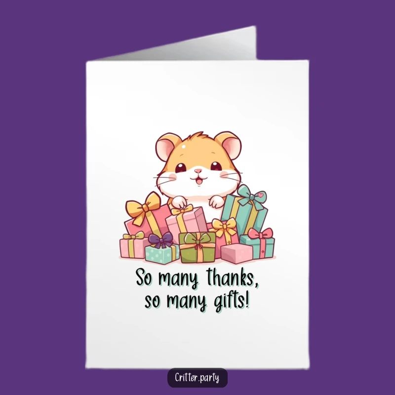 Free Printable Funny Hamster Thank You Card: Gift Pile Gratitude Downloadable