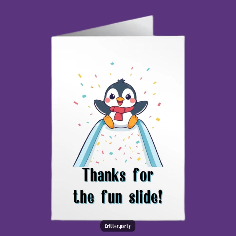 Free Printable Funny Penguin Thank You Card: Joyful Slide Downloadable Gift
