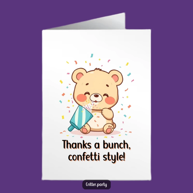 Free Printable Thank You Card: Funny Bear Cub Confetti Celebration Downloadable Gift