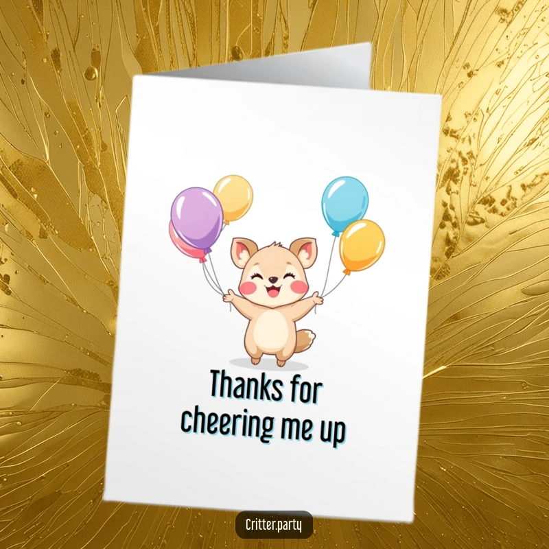 Funny Free Printable Thank You Card: A happy animal juggles colorful balloons, a vibrant thank you note.