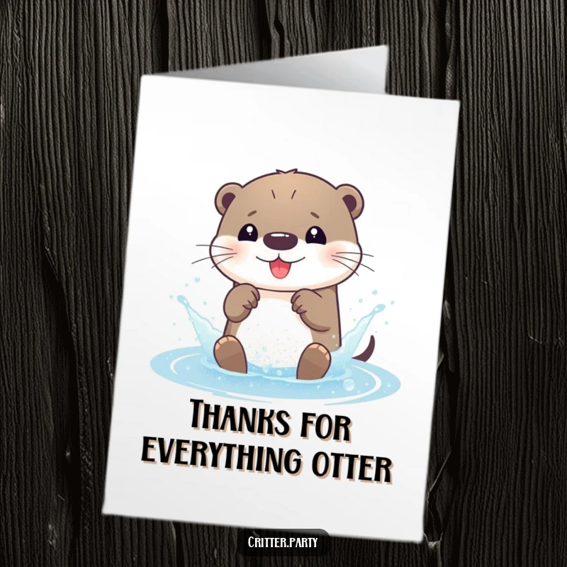 Funny Free Printable Thank You Card: An otter character creates a glittery splash, humorously showing appreciation.