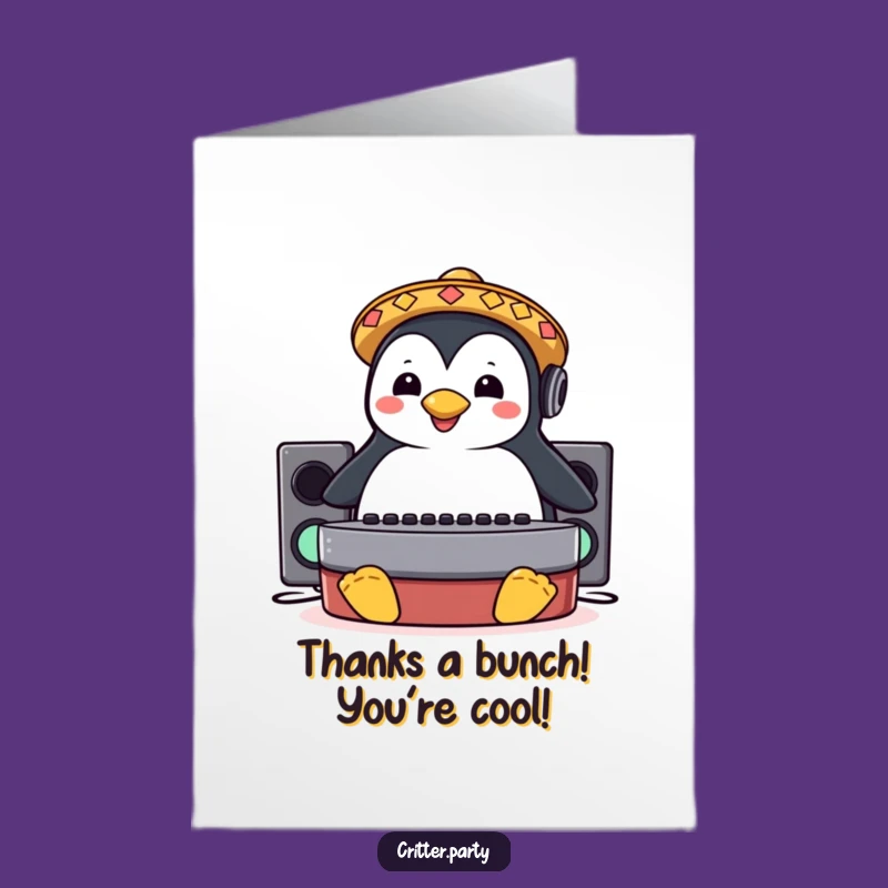 Free Printable Thank You Card: Penguin DJ Sliding Funny Downloadable Gift