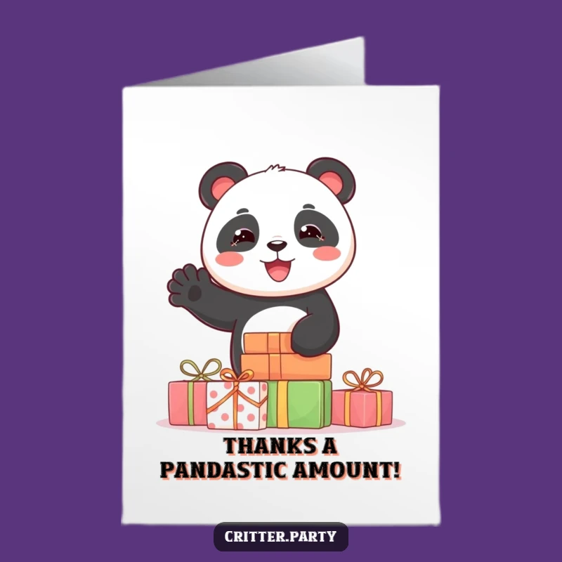 Free Printable Panda Thank You Card: Adorable Waving Panda Present Downloadable Gratitude