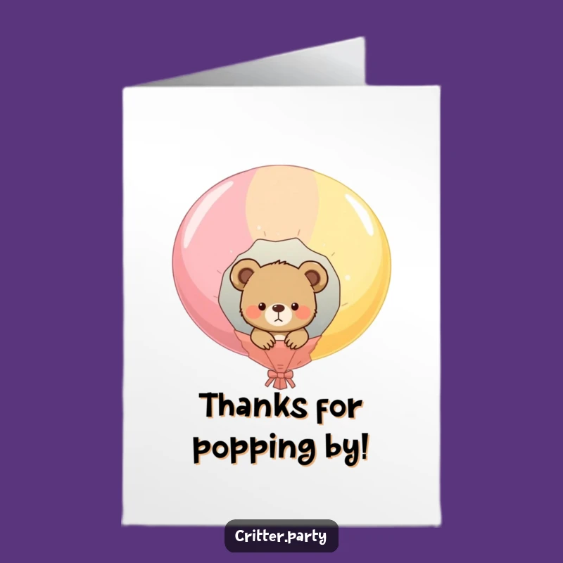 Free Printable Funny Bear Thank You Card: Popped Balloon Gratitude Downloadable Gift