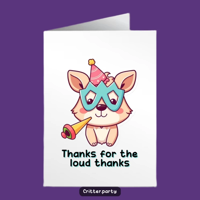 Free Printable Thank You Card: Party Animal Horn Blower Funny Downloadable for Gratitude