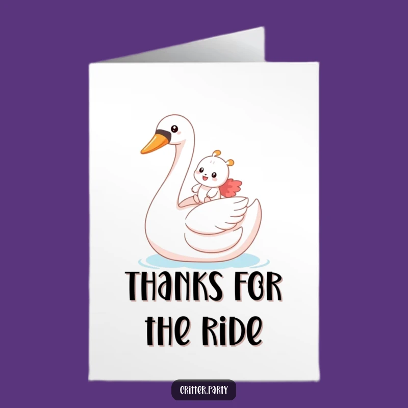 Free Printable Thank You Card: Swan Rider Critter Funny Downloadable for Grateful Moments