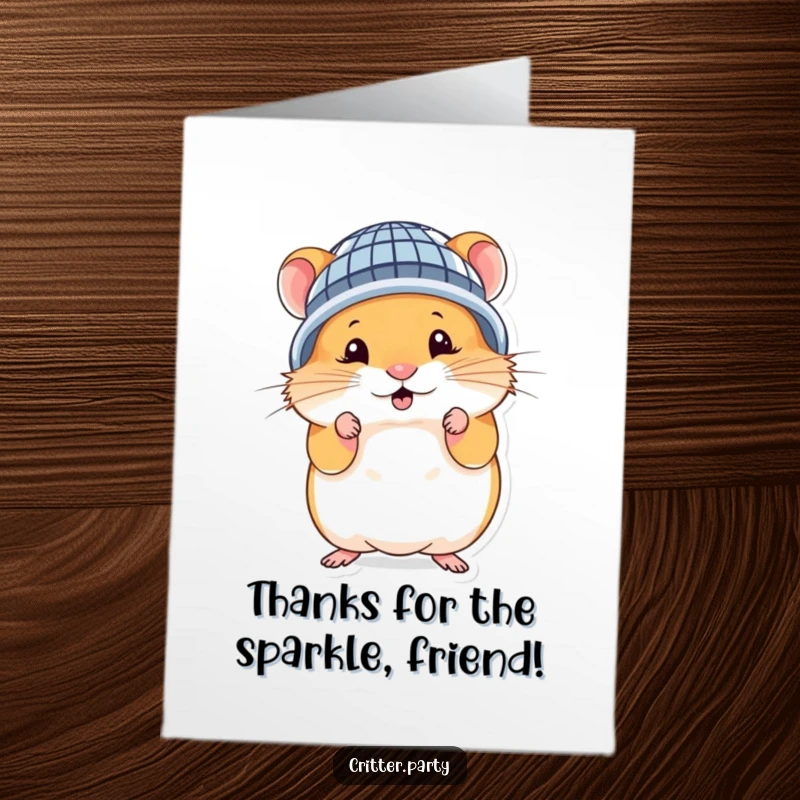 Funny Free Printable Thank You Card: Cute hamster in disco ball helmet, striking a silly pose, expressing thanks.