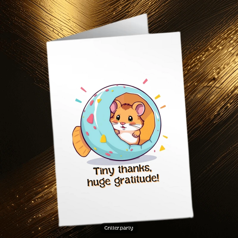 Funny Free Printable Thank You Card: A curious hamster peeks from a giant, colorful party popper, saying thanks.