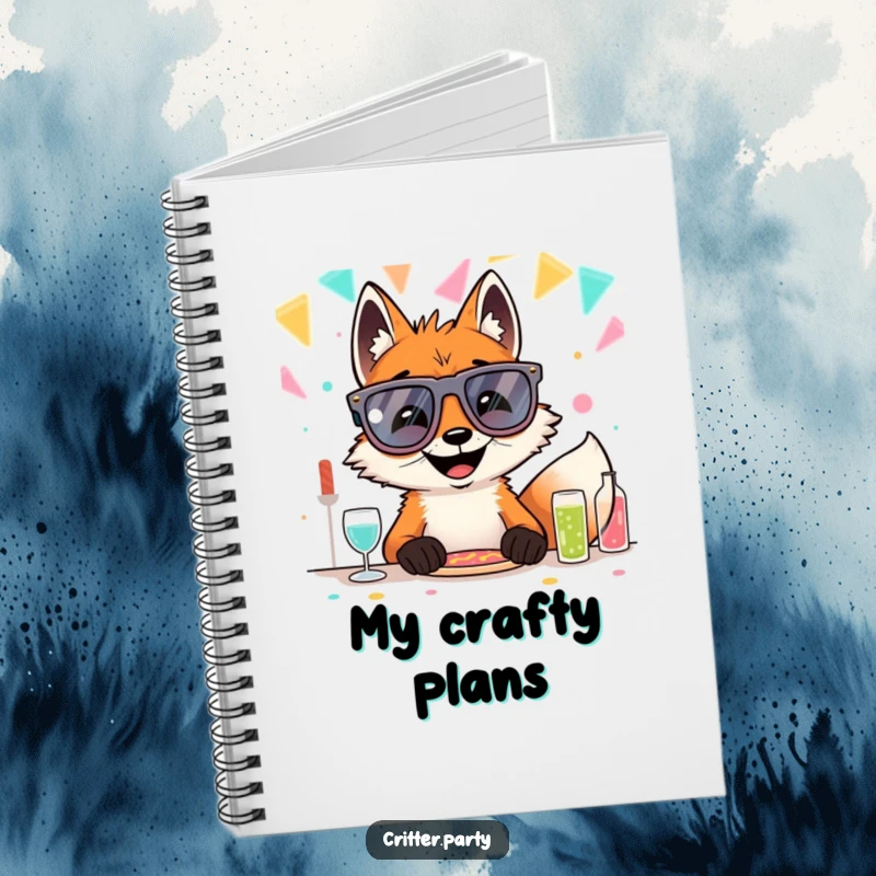 Funny grinning fox wearing oversized novelty glasses, featured on the cover of a notebook for jotting down witty thoughts.