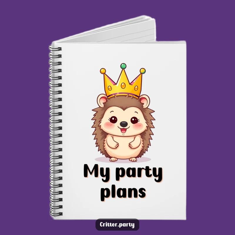 Funny Party Hedgehog Notebook - Festive Crown Planner