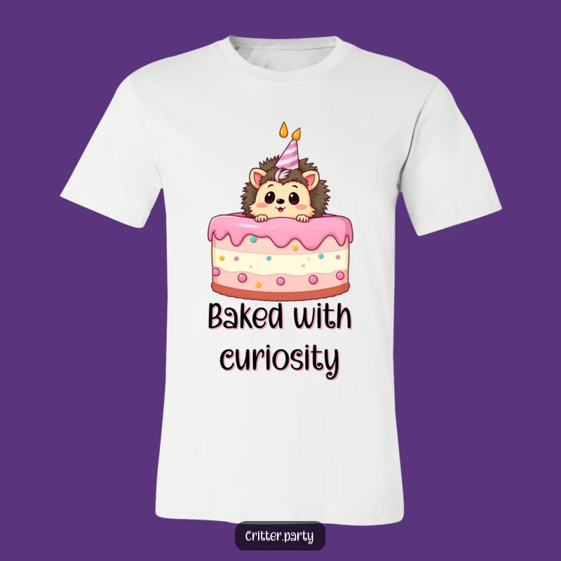 Funny Hedgehog Birthday T-Shirt: Curious Hedgehog in Cake, Hilarious Party Tee