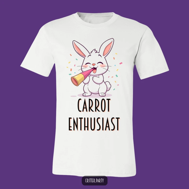 Funny Bunny Party Horn T-Shirt: Hilarious Giggling Character for Festive Fun