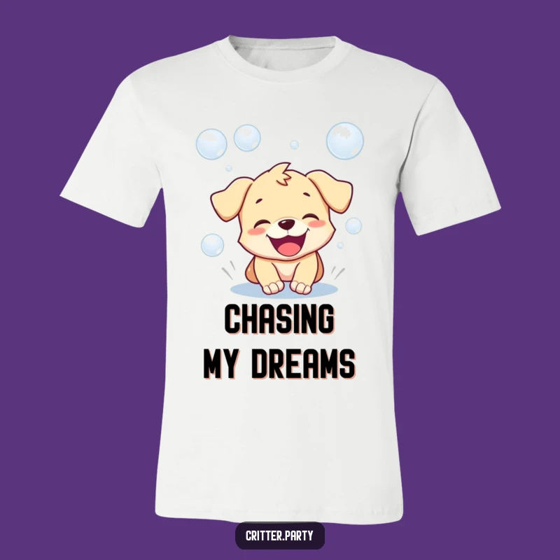 Funny Puppy Bubble T-Shirt: Playful Pup Chasing Bubbles, Hilarious Dog Tee