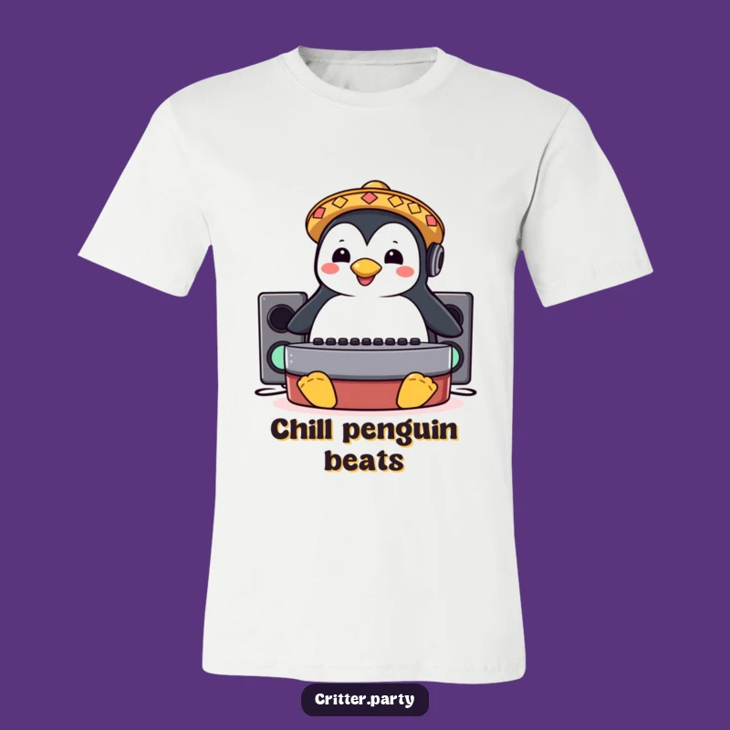 Funny Penguin Sombrero DJ Booth Slide T-Shirt: Rock the Party in Style
