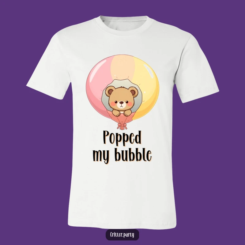 Funny Bear Cub Balloon Pop T-Shirt: Cute Curious Character Funny Gift