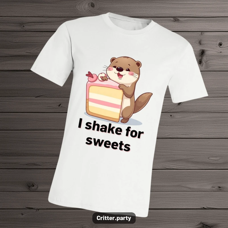 Funny Otter T-Shirt: A whimsical otter doing a silly dance around a giant birthday cake, radiating pure happiness.