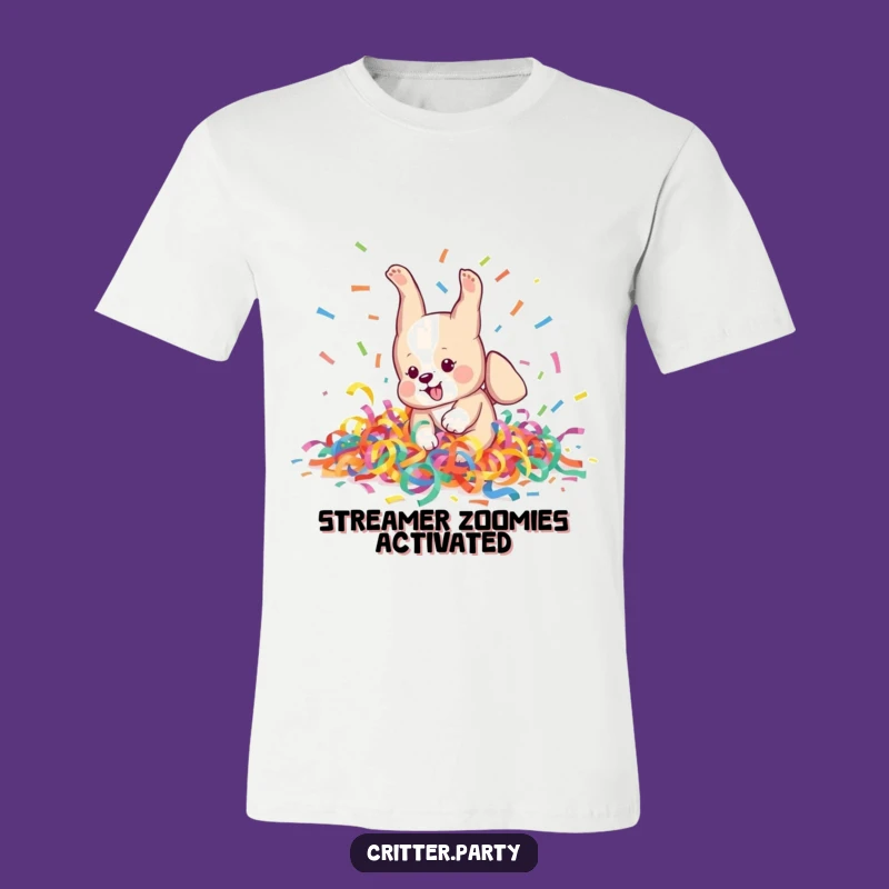 Funny Puppy Party Tee: Wear Your Playfulness with This Streamer-Loving Pup!