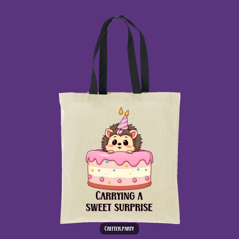 Funny Hedgehog Tote Bag: Curious Hedgehog in Cake, Chic & Hilarious Accessory