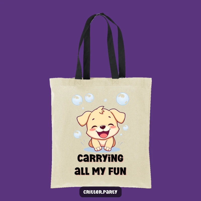 Funny Puppy Tote Bag: Playful Pup Chasing Bubbles, Chic & Hilarious Accessory