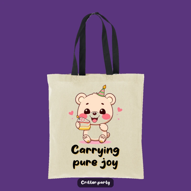 Funny Bear Cake Tote Bag: Festive Glee Bear Accessory, Perfect Funny Gift
