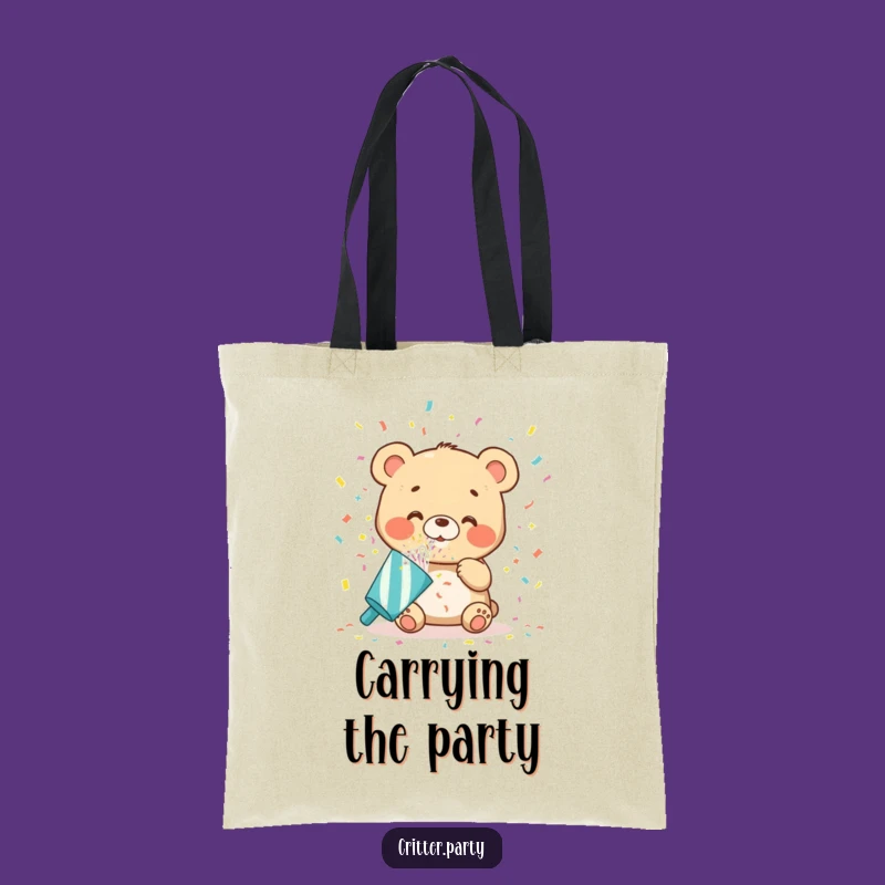 Funny Bear Cub Tote Bag: Carry the Party with This Joyful Confetti Popper Design