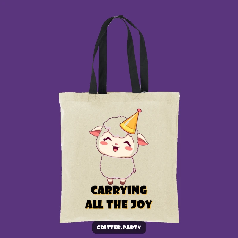 Funny Kawaii Sheep Party Crown Tote Bag: Giggling Sheep Accessory, Hilarious Gift Idea