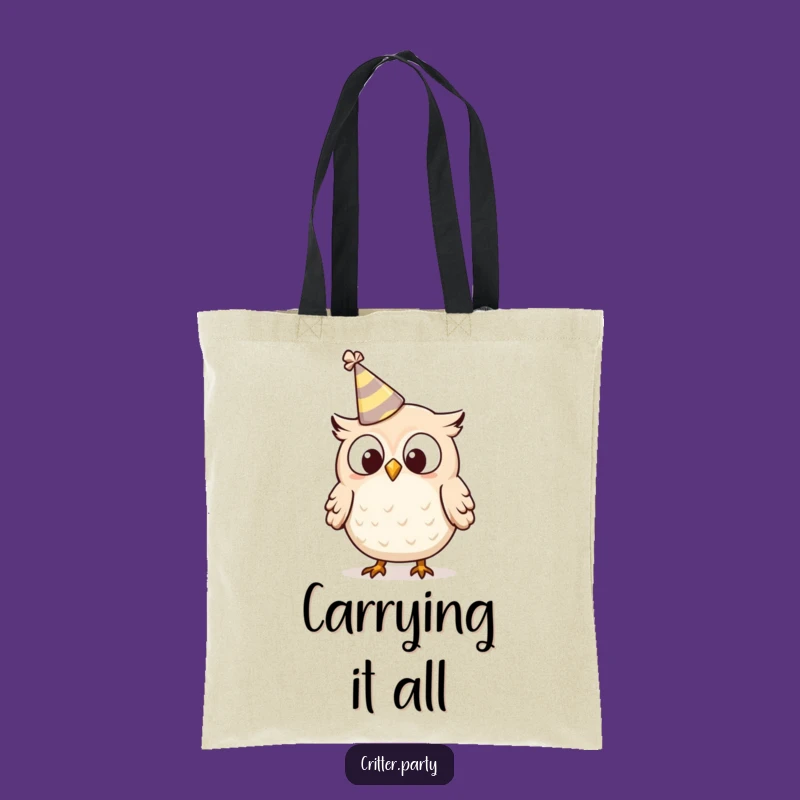 Funny Owl Tote Bag: Carry Your Surprises with this Party Hat Owl Design