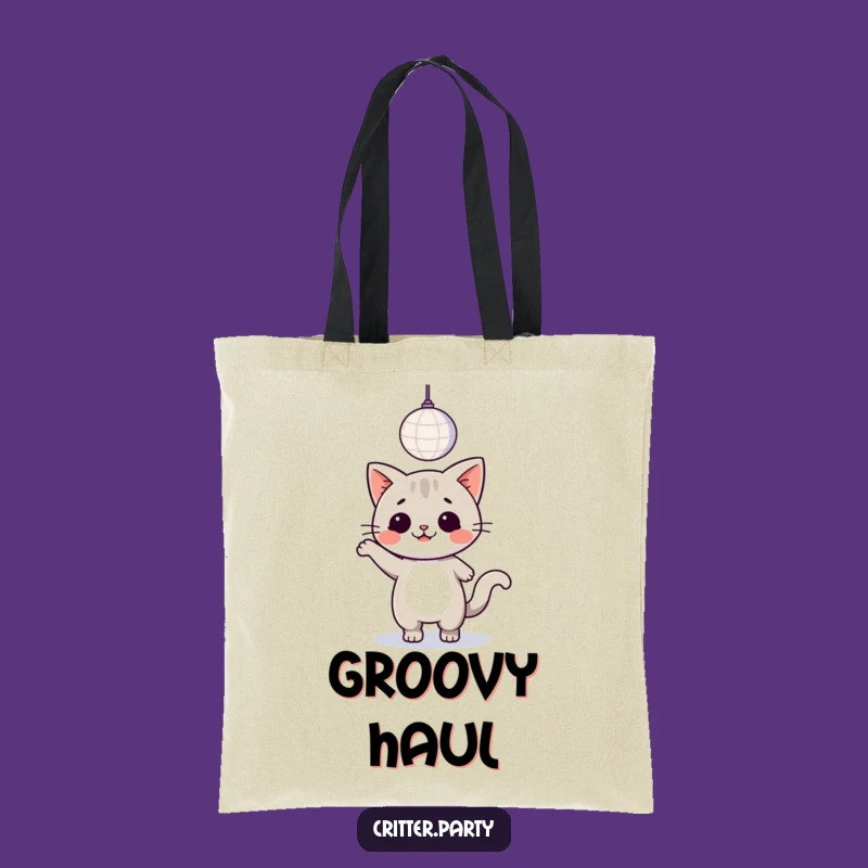 Funny Kawaii Cat Disco Tote Bag: Groovy Party Accessory Gift